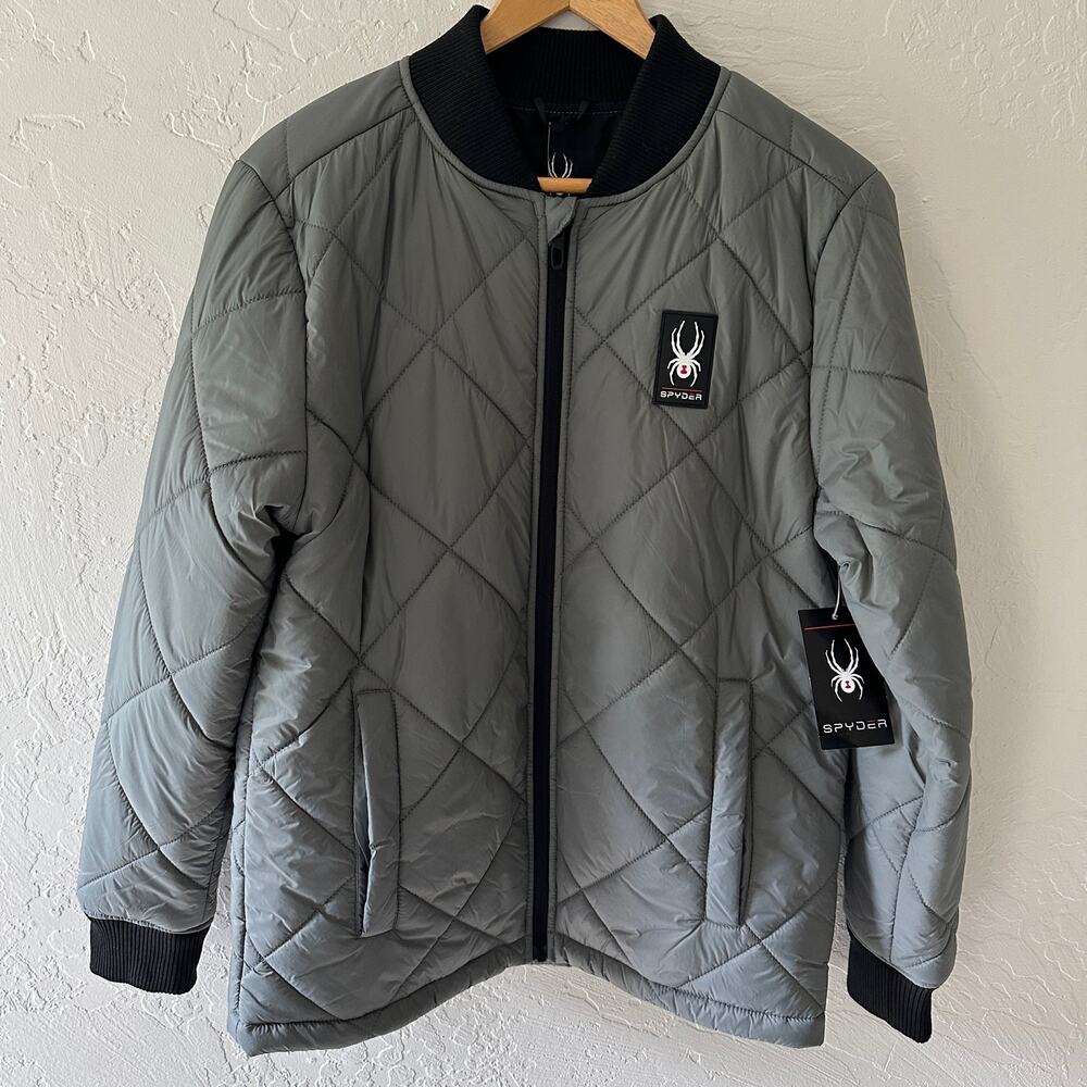 SPYDER Mens Quilted Bomber Jacket $169 NEW Size Small Tea Leaf Normcore Dadcore